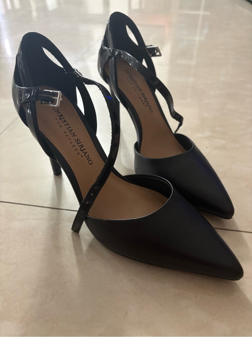 Christian Siriano Black Pointed-Toe Strappy Pumps